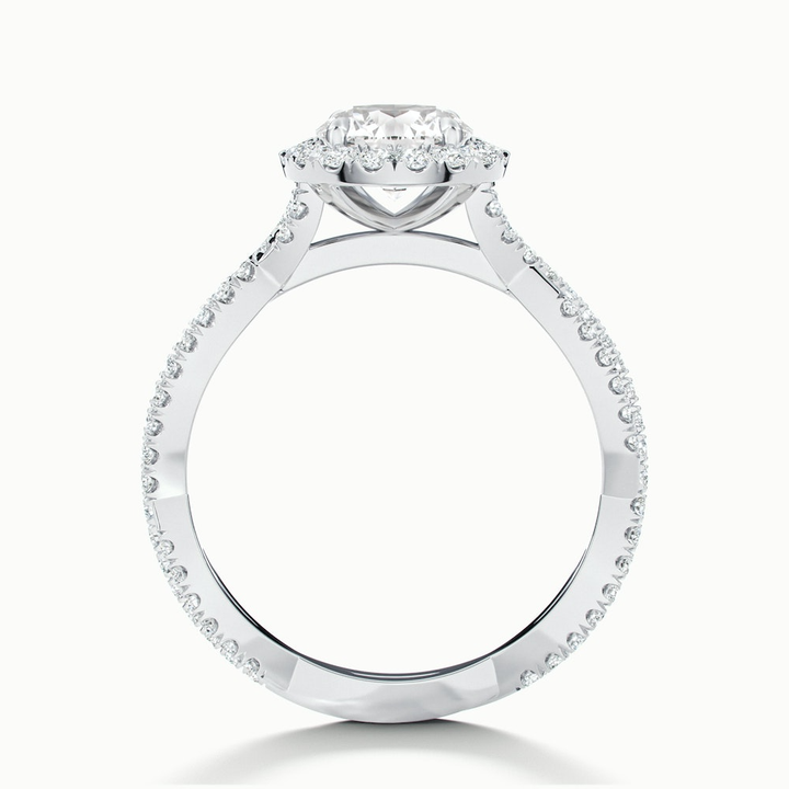 Riva 5 Carat Round Cut Halo Twisted Pave Moissanite Engagement Ring in 18k White Gold
