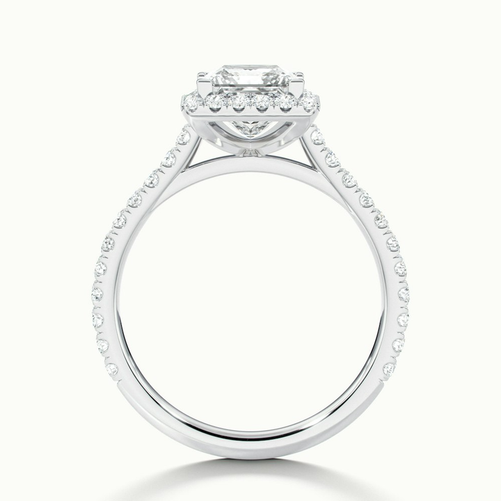 Rose 1 Carat Princess Halo Pave Moissanite Engagement Ring in 14k White Gold