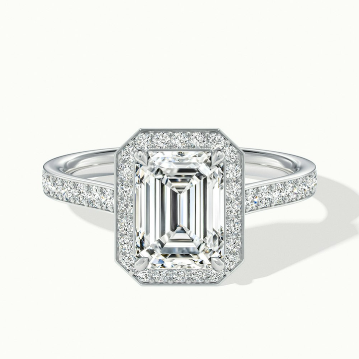 Lucy 5 Carat Emerald Cut Halo Pave Lab Grown Diamond Ring in 14k White Gold