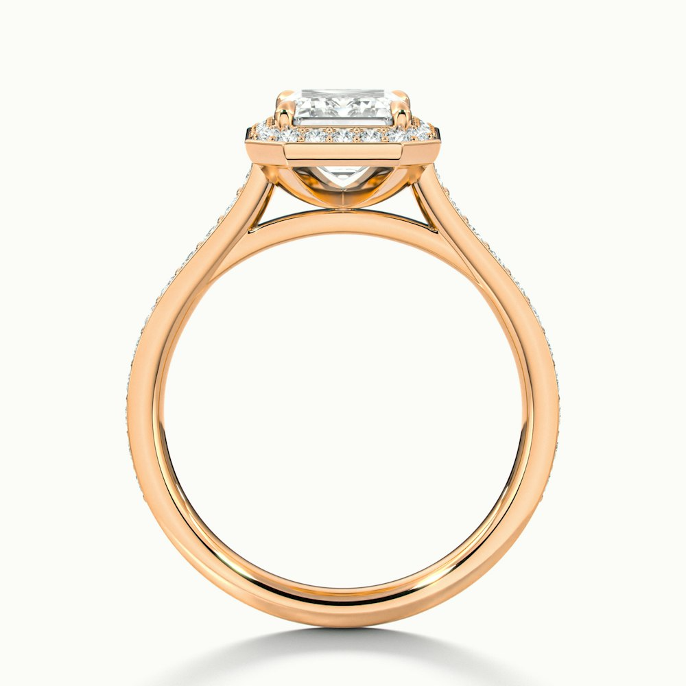 Zoya 3 Carat Emerald Cut Halo Pave Moissanite Engagement Ring in 18k Rose Gold