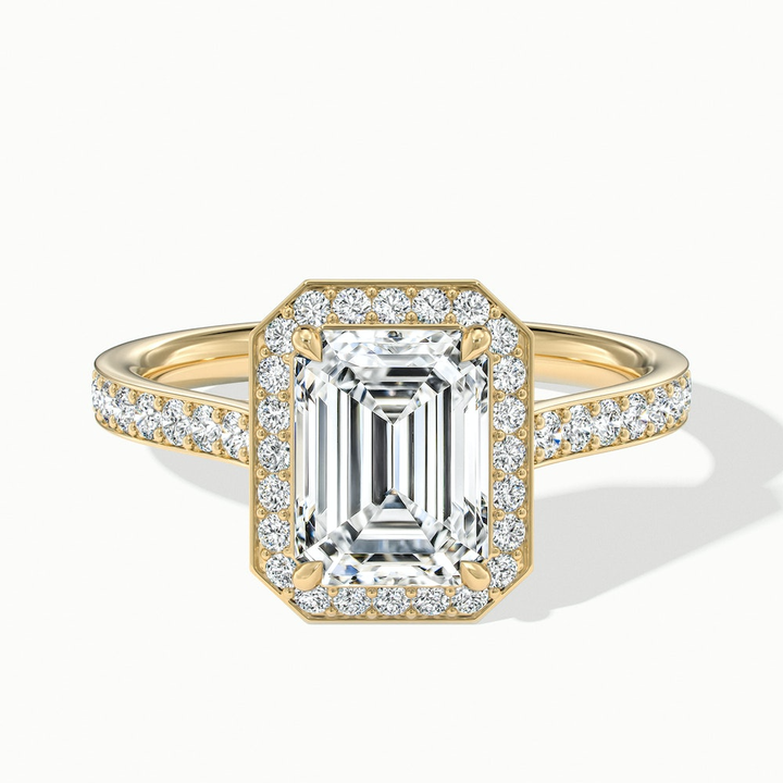 Zoya 3 Carat Emerald Cut Halo Pave Moissanite Engagement Ring in 10k Yellow Gold