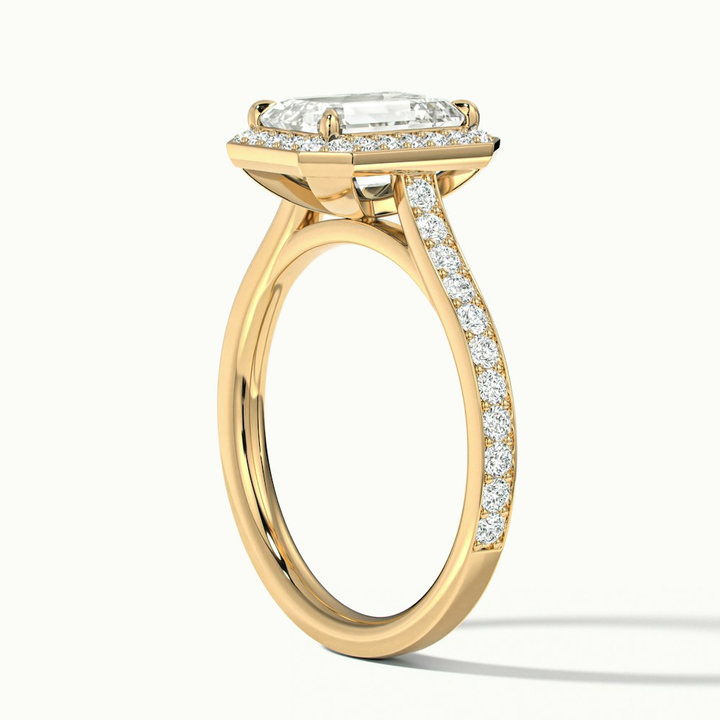 Zoya 3 Carat Emerald Cut Halo Pave Moissanite Engagement Ring in 10k Yellow Gold