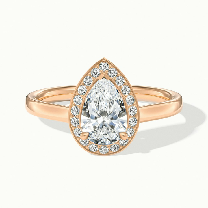 Nina 1 Carat Pear Halo Lab Grown Diamond Ring in 10k Rose Gold