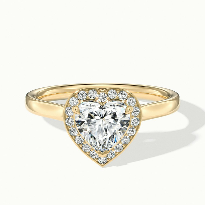 Ruby 3 Carat Heart Halo Lab Grown Diamond Ring in 10k Yellow Gold