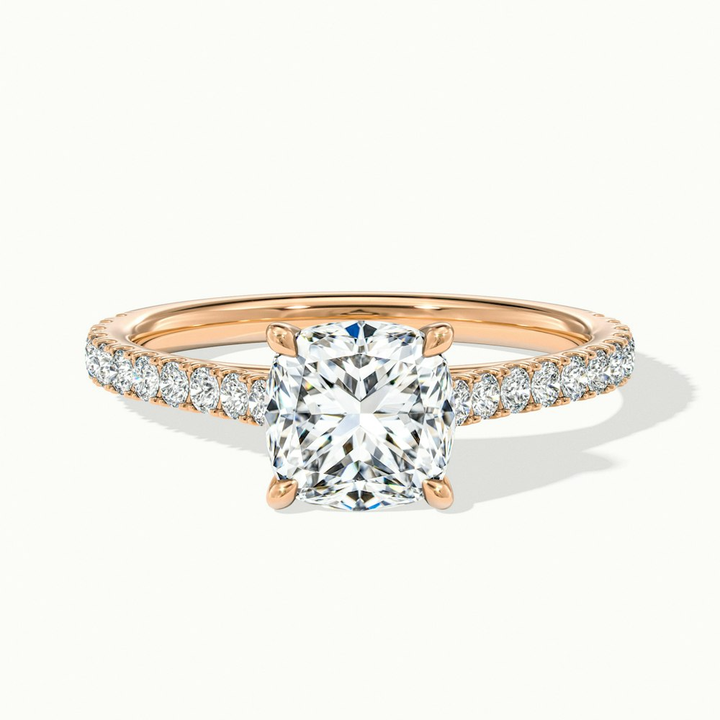 Mary 3 Carat Cushion Cut Solitaire Pave Moissanite Engagement Ring in 10k Rose Gold