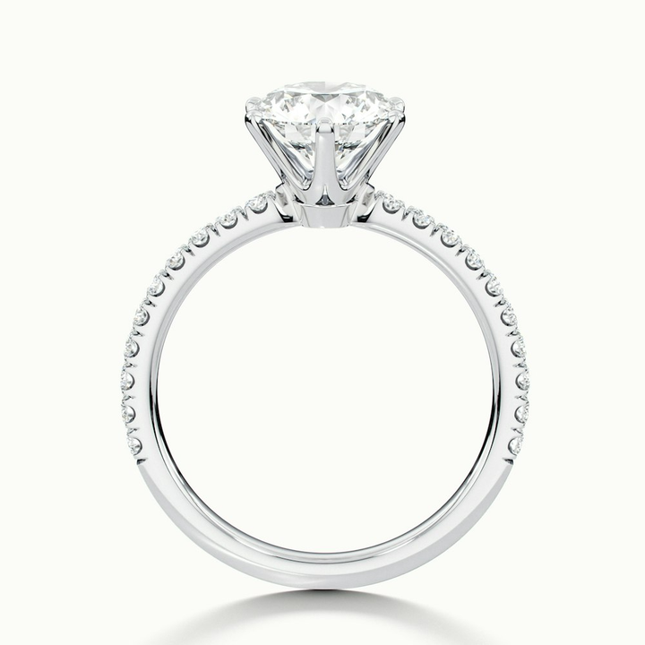 Olive 1 Carat Round Solitaire Pave Lab Grown Diamond Ring in 14k White Gold