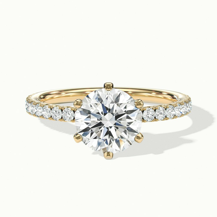 Olive 2 Carat Round Solitaire Pave Lab Grown Diamond Ring in 14k Yellow Gold